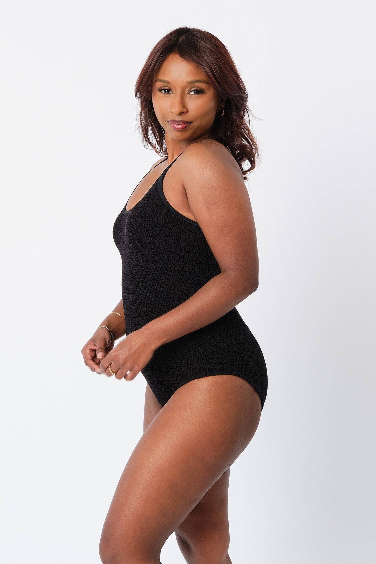 Crinkle Cut Scoop Maillot One Piece BLACK