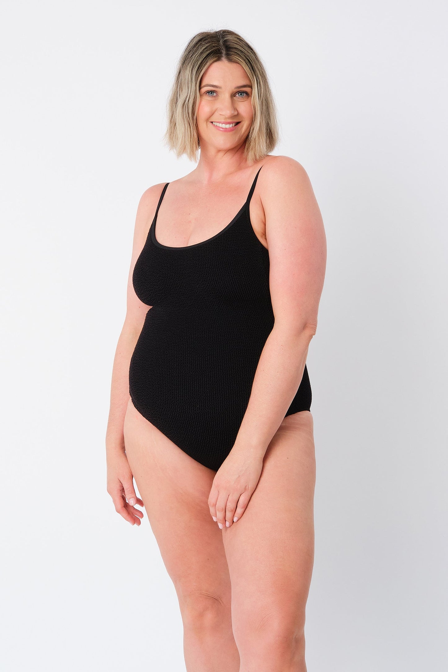 Crinkle Cut Scoop Maillot One Piece BLACK
