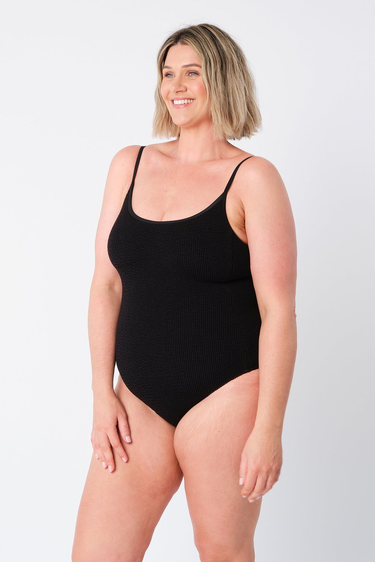 Crinkle Cut Scoop Maillot One Piece BLACK