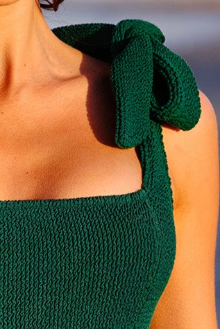 Crinkle Cut Square Neck One Piece FOREST GREEN