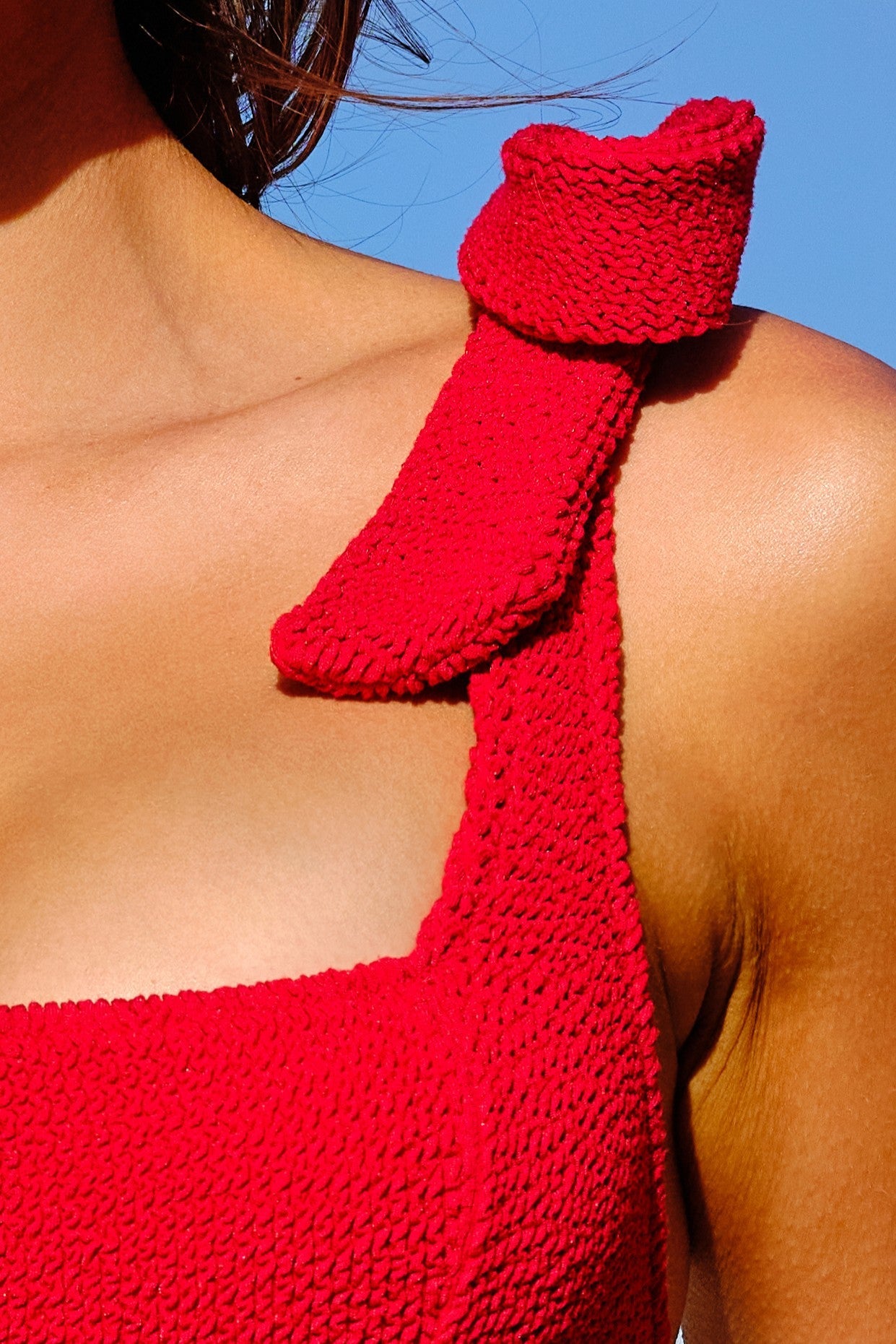 Crinkle Cut Square Neck One Piece RED