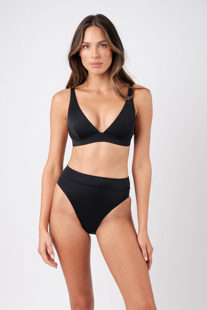 High-Cut High-Waisted Bikini Bottom BLACK
