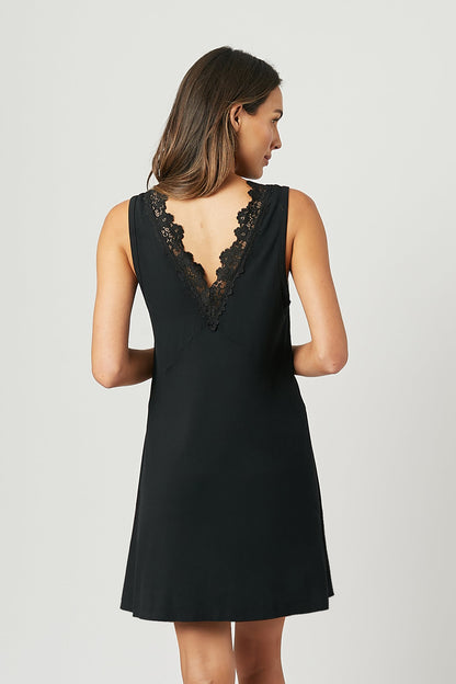 Lace Trim V-Neck Nightie BLACK
