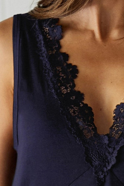 Lace Trim V-Neck Nightie NAVY
