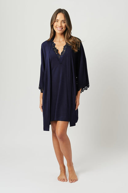 Lace Trim V-Neck Nightie NAVY