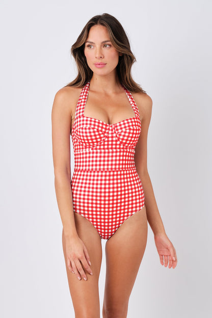 Original Bustier Balconette One Piece RED GINGHAM