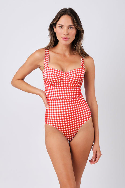 Original Bustier Balconette One Piece RED GINGHAM